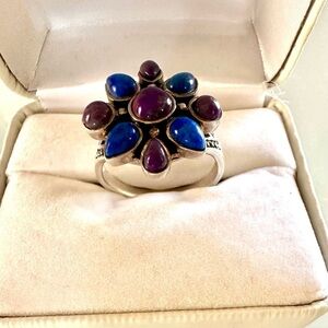 Elegant Purple and Blue  925 silver Gemstone Ring